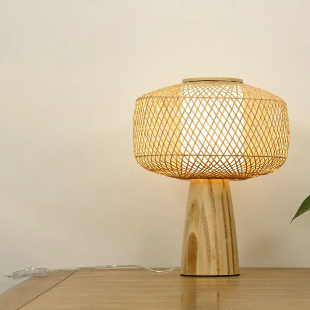 Lámpara de mesilla de noche Bamboo Tea Room – Iluminación de mesa individual contemporánea en madera