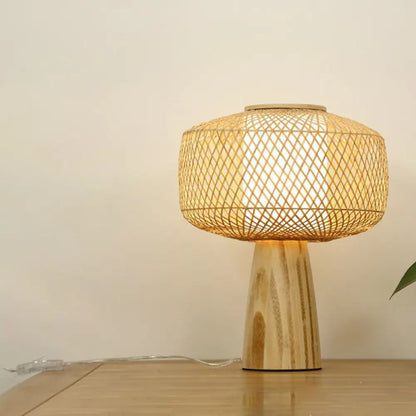 Lámpara de mesilla de noche Bamboo Tea Room – Iluminación de mesa individual contemporánea en madera