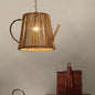 Bamboo Teapot Pendant Lighting - Wood Hanging Lamp with Adjustable Chain, 1 Bulb Kit