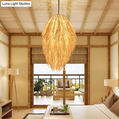 Bamboo Teardrop Hanging Pendant Light in Beige - Contemporary Style