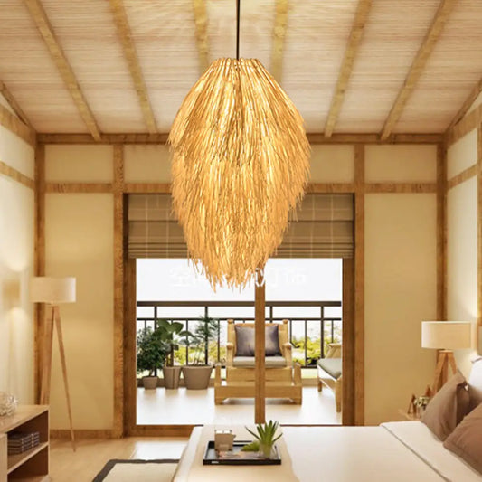 Bamboo Teardrop Hanging Pendant Light in Beige - Contemporary Style