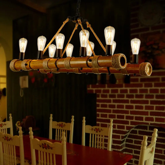 ديكوربايتس™ مصباح خطي من الخيزران بعشرة مصابيح: إضاءة بيج على طراز جزيرة عتيقة لغرفة المعيشة