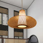 Bamboo Weave Pendant Light Kit with 1 Bulb - Contemporary Wood Hanging Lamp, 16"/19.5" Wide