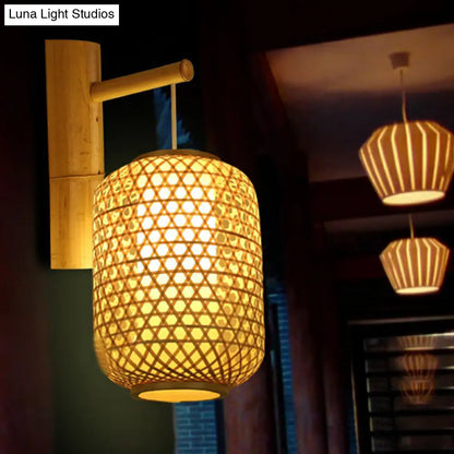 DecorBites™ DecorBites™ Bamboo Weaving Lantern Wall Sconce - Chinese Style Wood Wall Hanging Light for Corridor