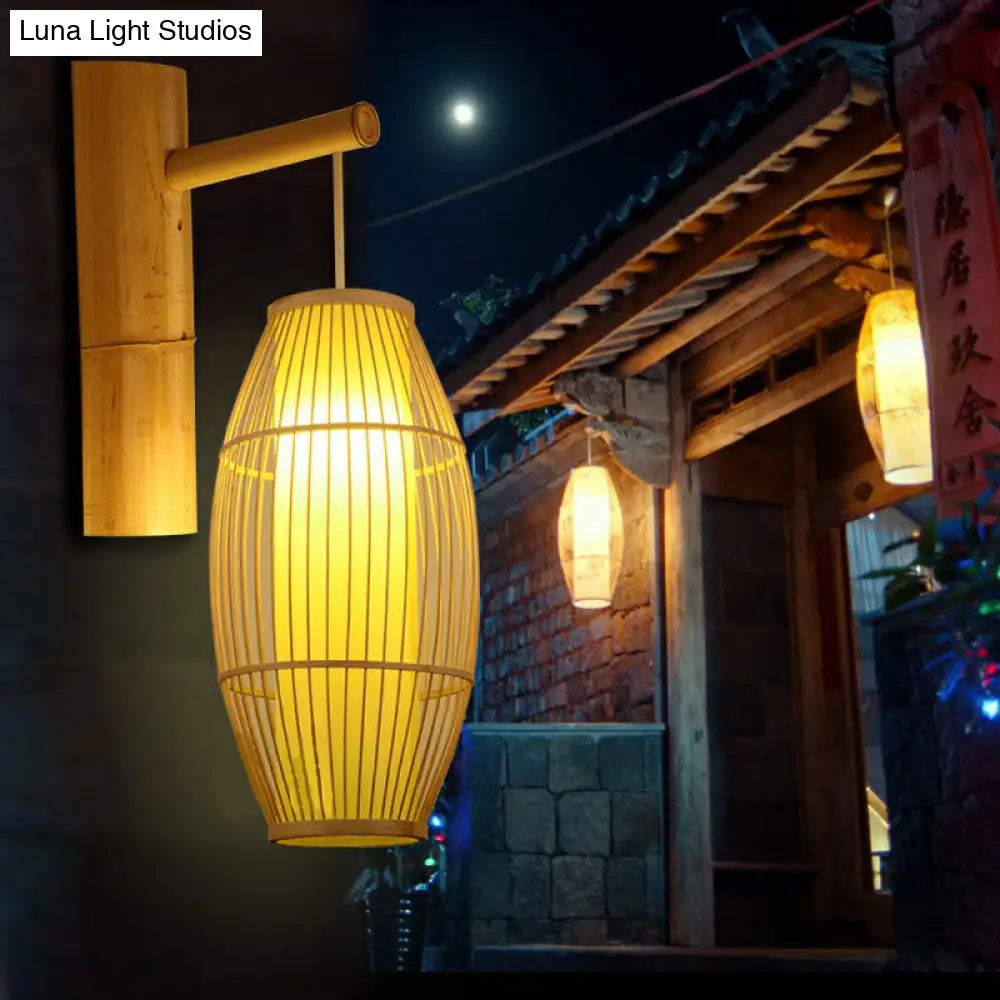 DecorBites™ DecorBites™ Bamboo Weaving Lantern Wall Sconce - Chinese Style Wood Wall Hanging Light for Corridor