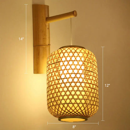 DecorBites™ DecorBites™ Bamboo Weaving Lantern Wall Sconce - Chinese Style Wood Wall Hanging Light for Corridor