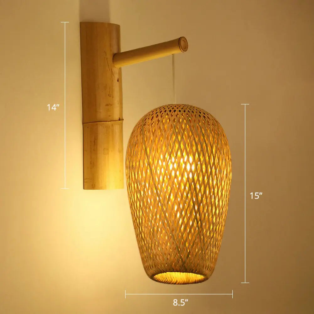 DecorBites™ DecorBites™ Bamboo Weaving Lantern Wall Sconce - Chinese Style Wood Wall Hanging Light for Corridor
