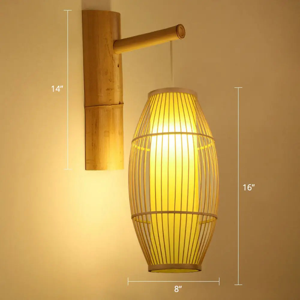 DecorBites™ DecorBites™ Bamboo Weaving Lantern Wall Sconce - Chinese Style Wood Wall Hanging Light for Corridor
