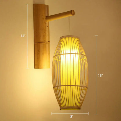 DecorBites™ DecorBites™ Bamboo Weaving Lantern Wall Sconce - Chinese Style Wood Wall Hanging Light for Corridor