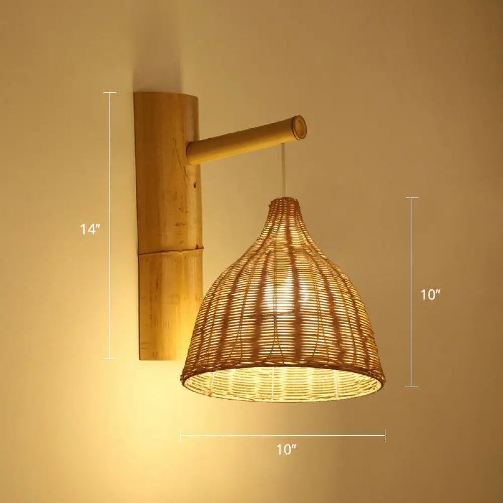 DecorBites™ DecorBites™ Bamboo Weaving Lantern Wall Sconce - Chinese Style Wood Wall Hanging Light for Corridor