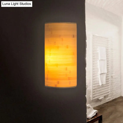 Aplique de pared de estilo asiático en madera de bambú con 2 bombillas - Aplique semicircular para iluminación de pasillo