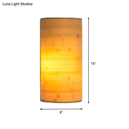 Aplique de pared de estilo asiático en madera de bambú con 2 bombillas - Aplique semicircular para iluminación de pasillo