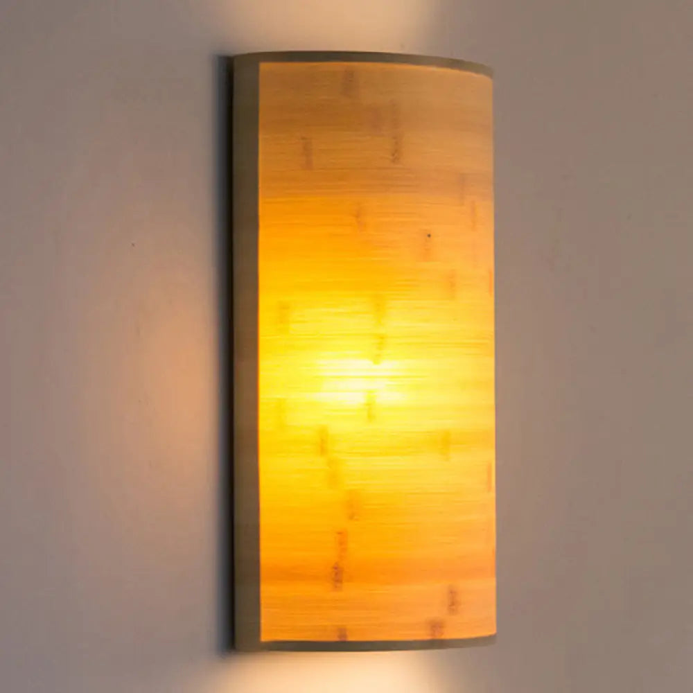 Aplique de pared de estilo asiático en madera de bambú con 2 bombillas - Aplique semicircular para iluminación de pasillo