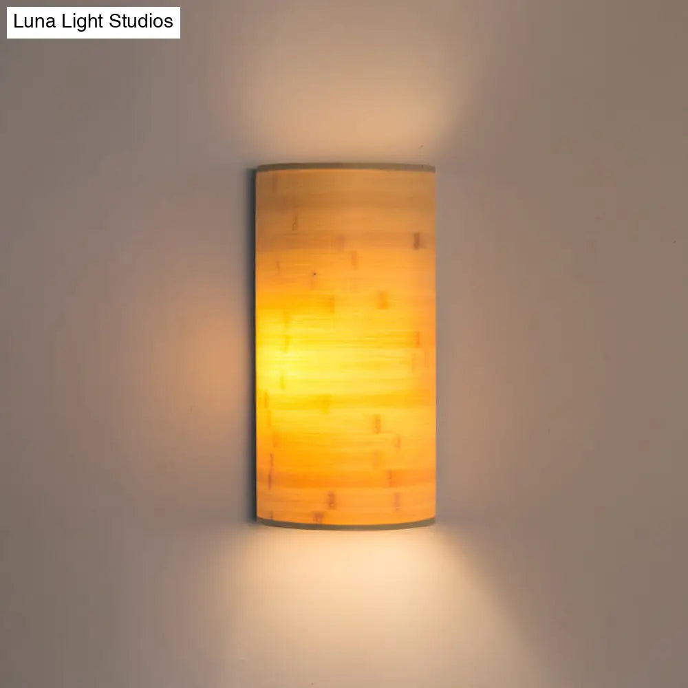 Aplique de pared de estilo asiático en madera de bambú con 2 bombillas - Aplique semicircular para iluminación de pasillo