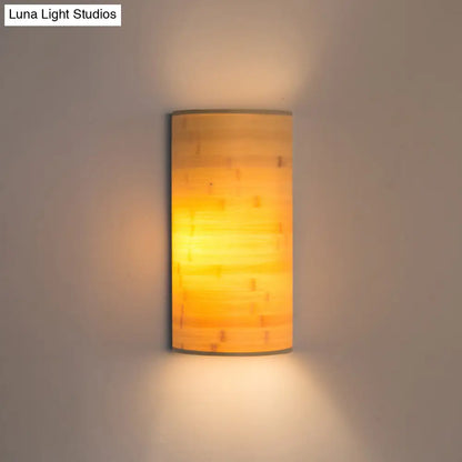 Aplique de pared de estilo asiático en madera de bambú con 2 bombillas - Aplique semicircular para iluminación de pasillo