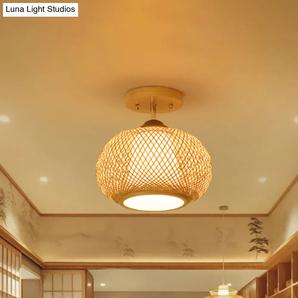 Lámpara de techo semiempotrada DecorBites™ de bambú y madera - 10"/14"/16" de ancho