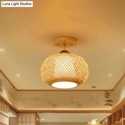 Lámpara de techo semiempotrada DecorBites™ de bambú y madera - 10"/14"/16" de ancho