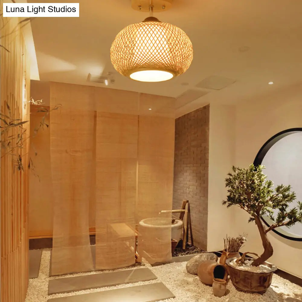 Lámpara de techo semiempotrada DecorBites™ de bambú y madera - 10"/14"/16" de ancho