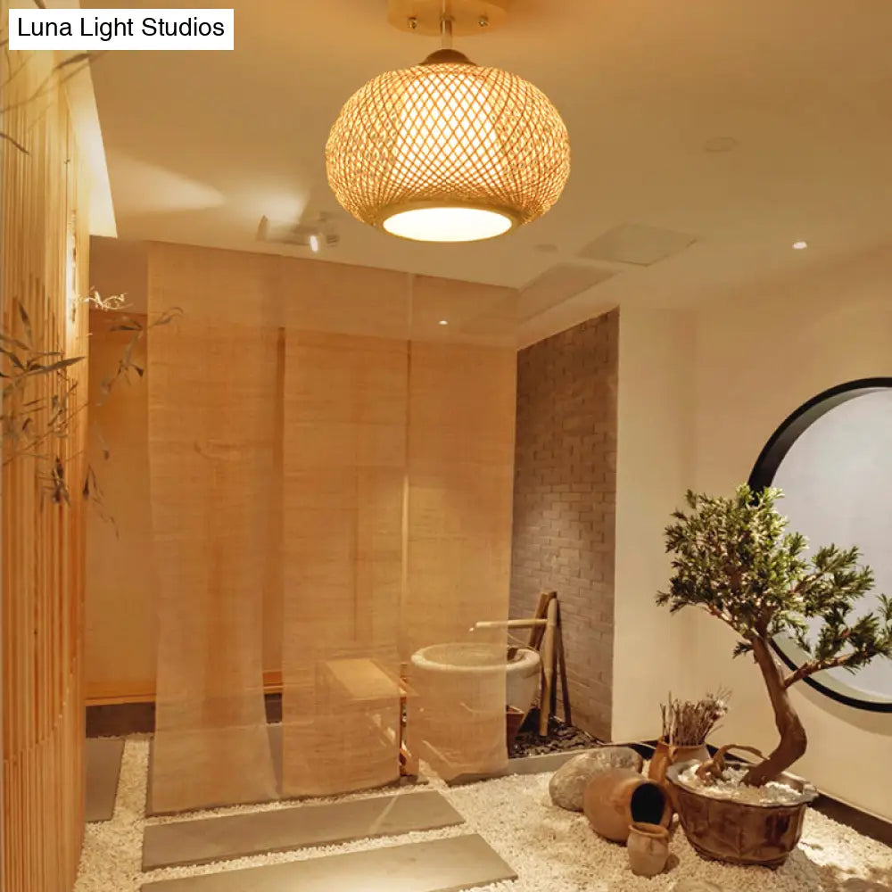 Lámpara de techo semiempotrada DecorBites™ de bambú y madera - 10"/14"/16" de ancho