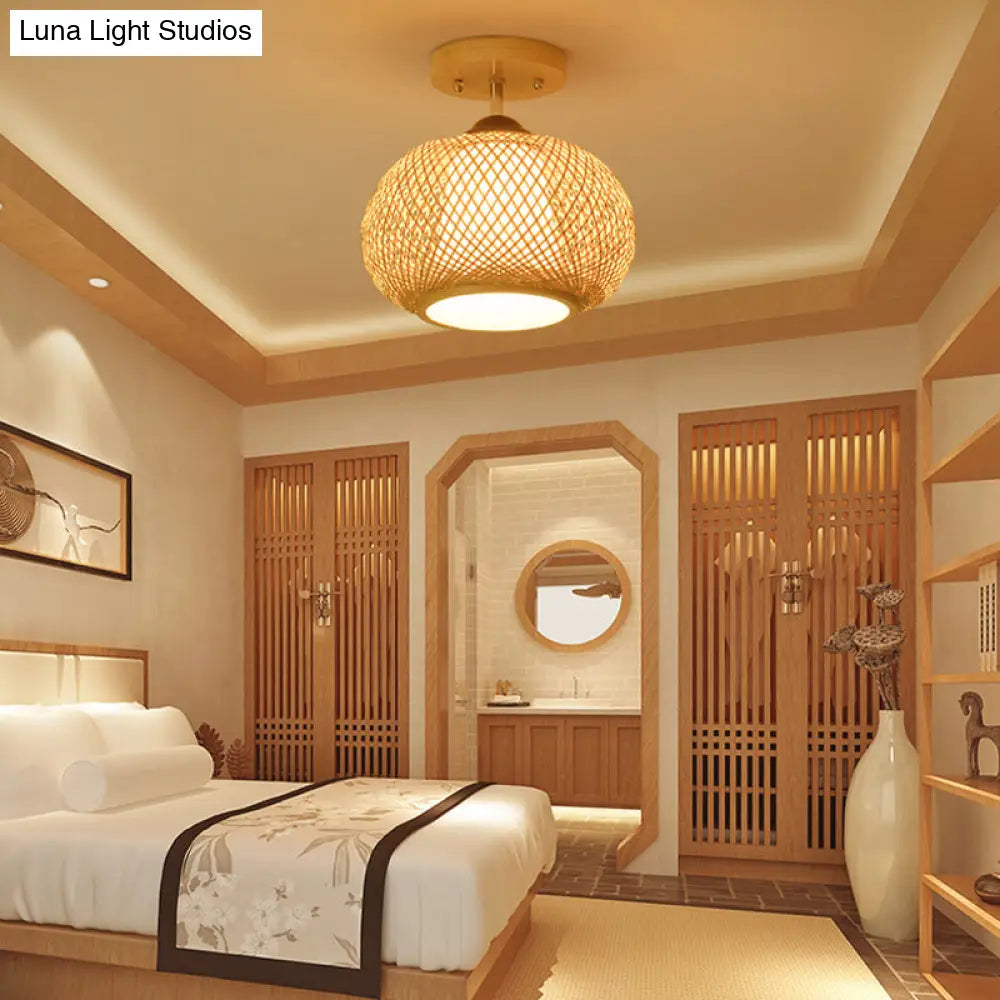 Lámpara de techo semiempotrada DecorBites™ de bambú y madera - 10"/14"/16" de ancho