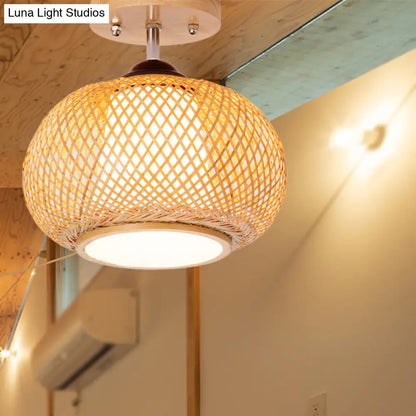 Lámpara de techo semiempotrada DecorBites™ de bambú y madera - 10"/14"/16" de ancho