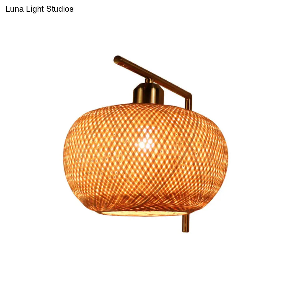 Farol de pared tejido en bambú - Lámpara de pared de madera de estilo chino con diseño entrecruzado (1 bombilla)