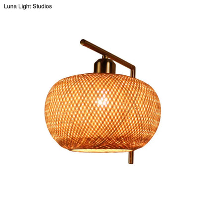 Farol de pared tejido en bambú - Lámpara de pared de madera de estilo chino con diseño entrecruzado (1 bombilla)