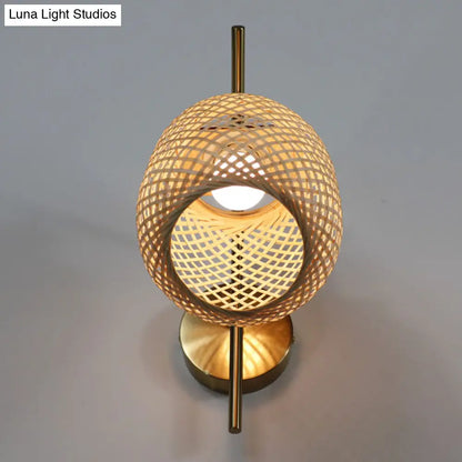 Farol de pared tejido en bambú - Lámpara de pared de madera de estilo chino con diseño entrecruzado (1 bombilla)