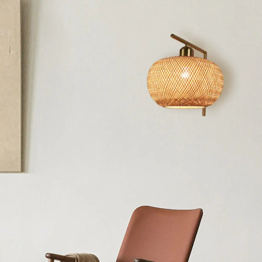 Farol de pared tejido en bambú - Lámpara de pared de madera de estilo chino con diseño entrecruzado (1 bombilla)