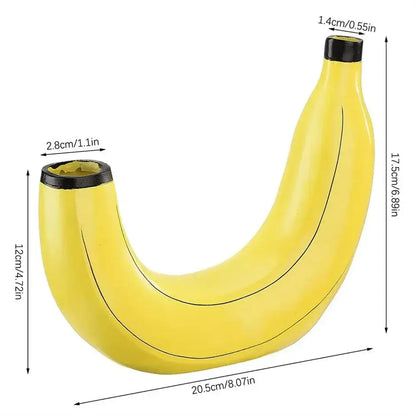 Yellow banana shape resin flower vase ceramic planter with black rims at both ends for decorative use