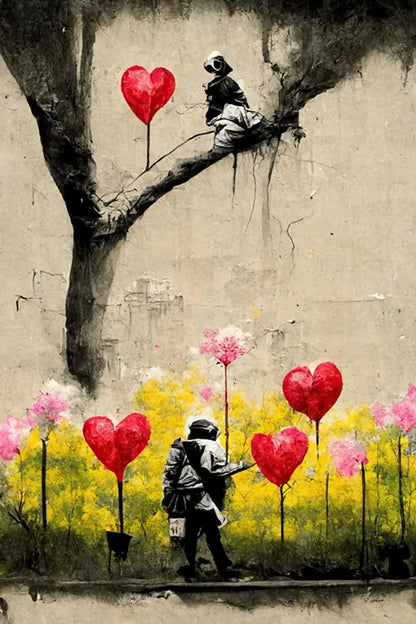Banksy Boy Girl Balloon Canvas Wall Art - N / 40x60cm No Frame