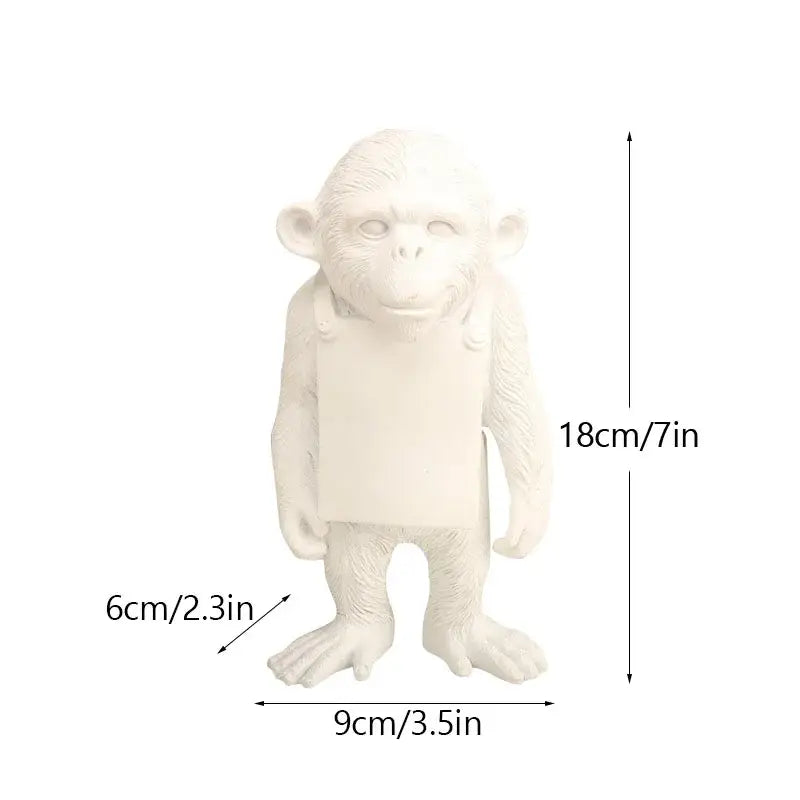 White resin Banksy sculpture collection monkey figurine with detailed fur texture and blank chest panel for decor