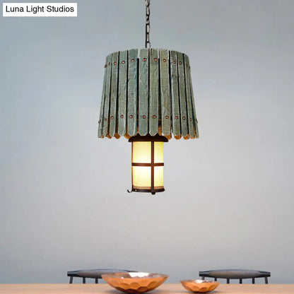 Kit de lámpara colgante para barra - Lámpara colgante tipo farol de cristal opalino con diseño de madera de barril en negro