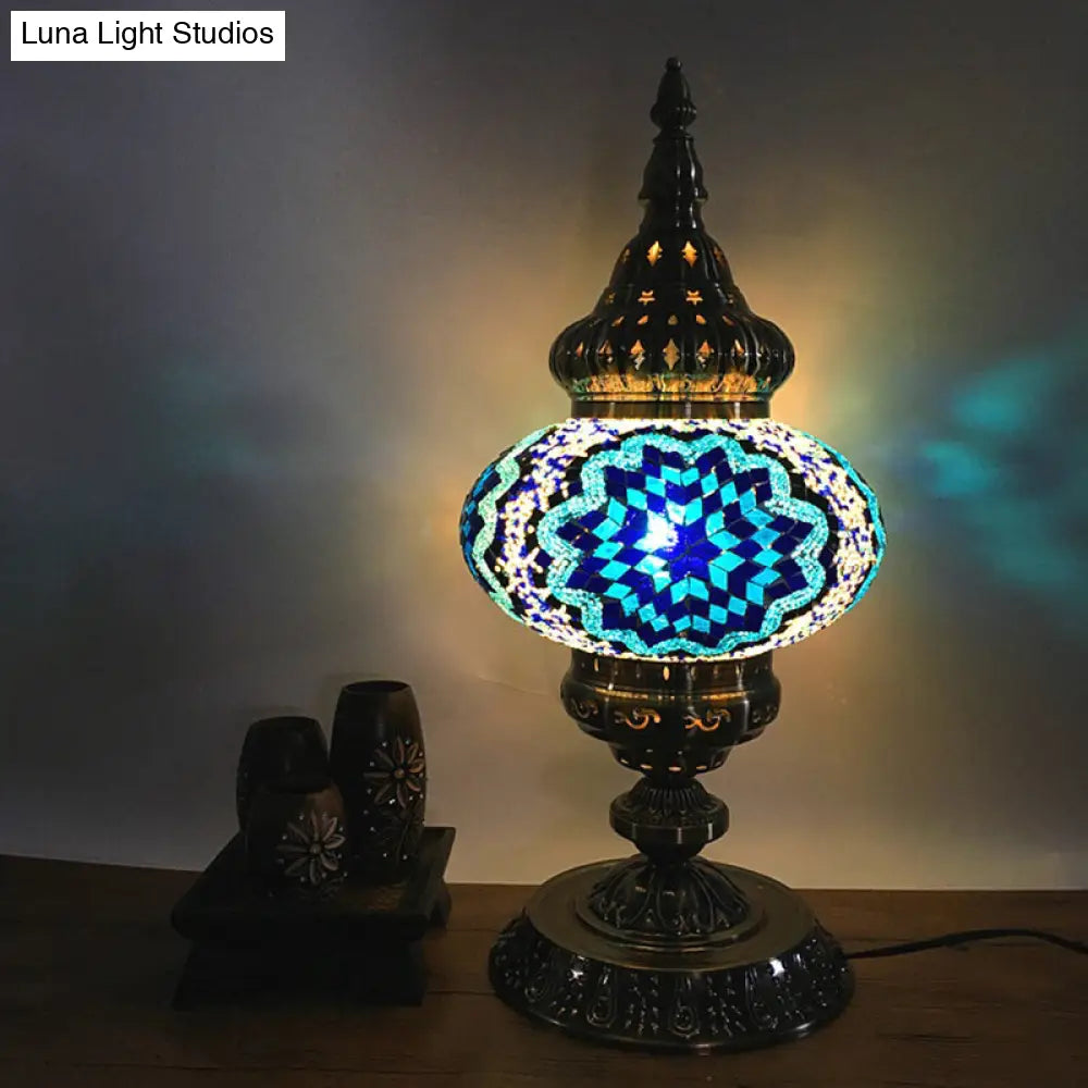 باربرا - إضاءة طاولة بوهيميا بيضاوية من الزجاج الملون، إضاءة طاولة جانبية لغرفة المعيشة برأس واحد، باللون الأبيض/الأحمر/الأصفر