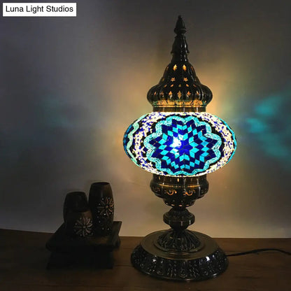 باربرا - إضاءة طاولة بوهيميا بيضاوية من الزجاج الملون، إضاءة طاولة جانبية لغرفة المعيشة برأس واحد، باللون الأبيض/الأحمر/الأصفر