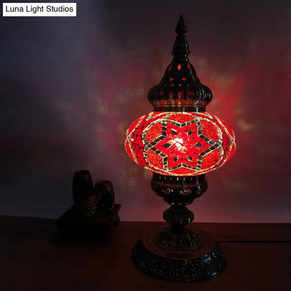 باربرا - إضاءة طاولة بوهيميا بيضاوية من الزجاج الملون، إضاءة طاولة جانبية لغرفة المعيشة برأس واحد، باللون الأبيض/الأحمر/الأصفر