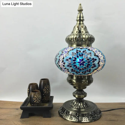 باربرا - إضاءة طاولة بوهيميا بيضاوية من الزجاج الملون، إضاءة طاولة جانبية لغرفة المعيشة برأس واحد، باللون الأبيض/الأحمر/الأصفر