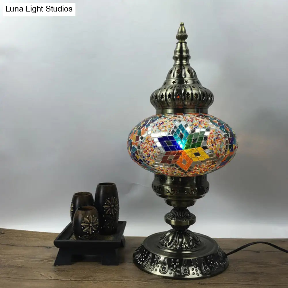 باربرا - إضاءة طاولة بوهيميا بيضاوية من الزجاج الملون، إضاءة طاولة جانبية لغرفة المعيشة برأس واحد، باللون الأبيض/الأحمر/الأصفر