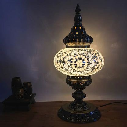 باربرا - إضاءة طاولة بوهيميا بيضاوية من الزجاج الملون، إضاءة طاولة جانبية لغرفة المعيشة برأس واحد، باللون الأبيض/الأحمر/الأصفر