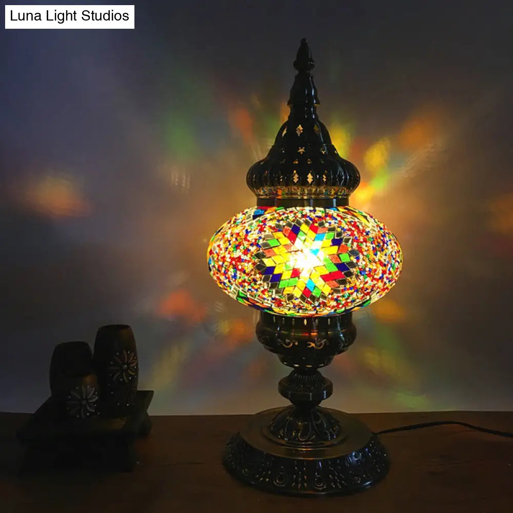 باربرا - إضاءة طاولة بوهيميا بيضاوية من الزجاج الملون، إضاءة طاولة جانبية لغرفة المعيشة برأس واحد، باللون الأبيض/الأحمر/الأصفر