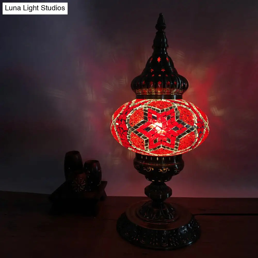 باربرا - إضاءة طاولة بوهيميا بيضاوية من الزجاج الملون، إضاءة طاولة جانبية لغرفة المعيشة برأس واحد، باللون الأبيض/الأحمر/الأصفر