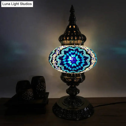 باربرا - إضاءة طاولة بوهيميا بيضاوية من الزجاج الملون، إضاءة طاولة جانبية لغرفة المعيشة برأس واحد، باللون الأبيض/الأحمر/الأصفر