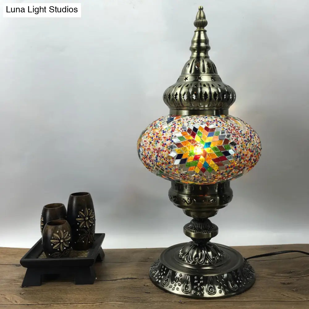 باربرا - إضاءة طاولة بوهيميا بيضاوية من الزجاج الملون، إضاءة طاولة جانبية لغرفة المعيشة برأس واحد، باللون الأبيض/الأحمر/الأصفر