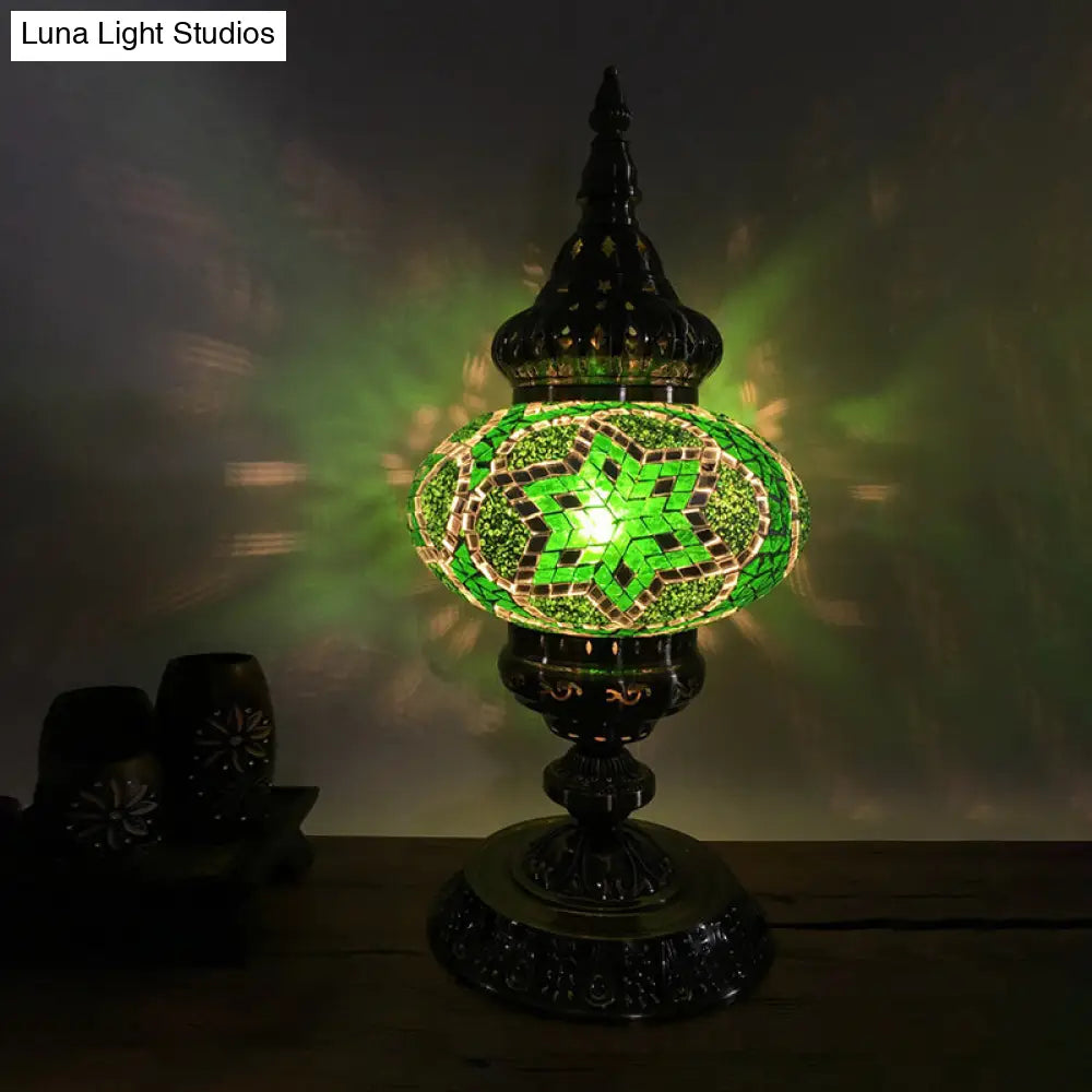 باربرا - إضاءة طاولة بوهيميا بيضاوية من الزجاج الملون، إضاءة طاولة جانبية لغرفة المعيشة برأس واحد، باللون الأبيض/الأحمر/الأصفر