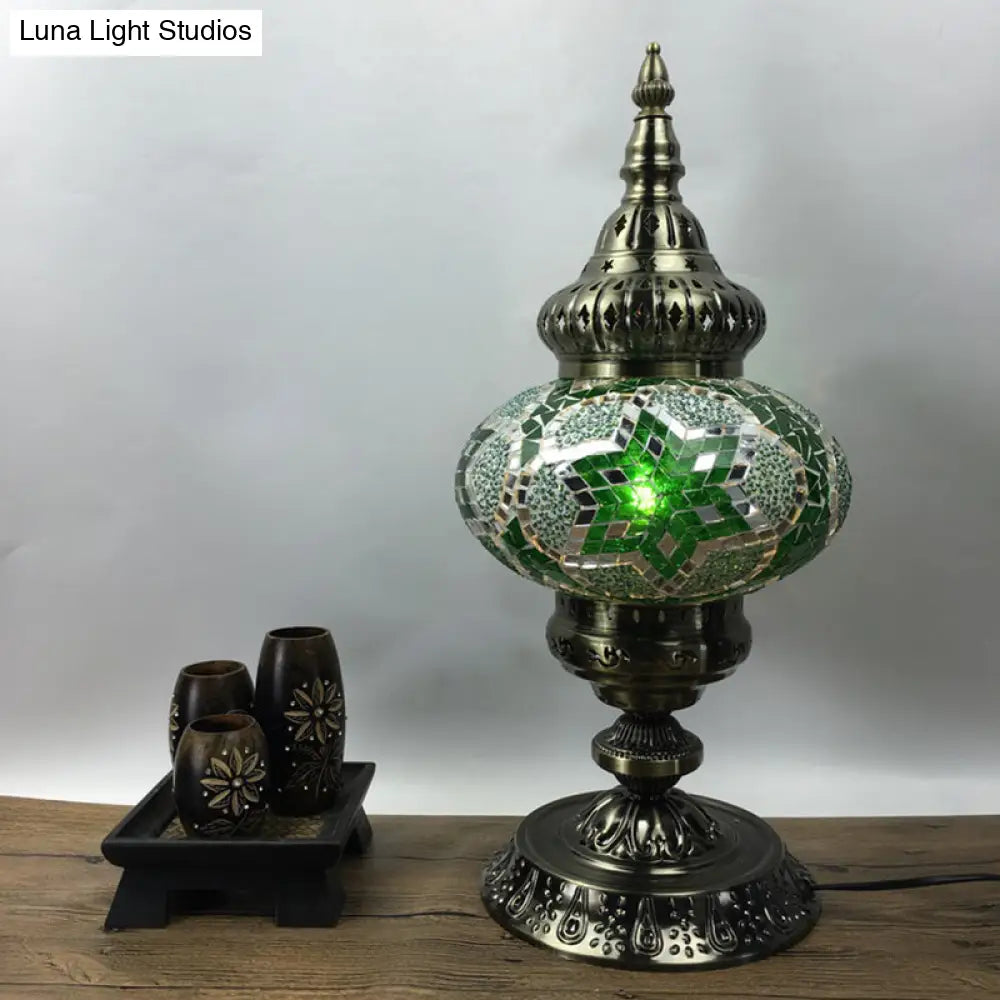 باربرا - إضاءة طاولة بوهيميا بيضاوية من الزجاج الملون، إضاءة طاولة جانبية لغرفة المعيشة برأس واحد، باللون الأبيض/الأحمر/الأصفر