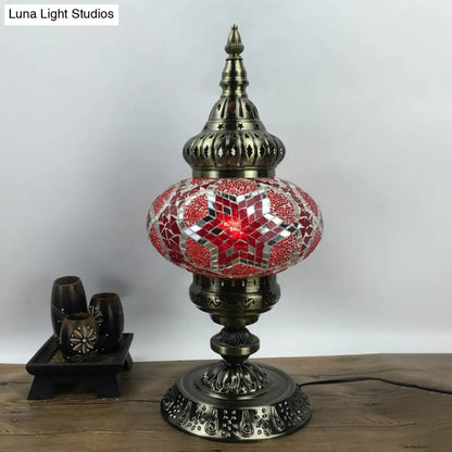 باربرا - إضاءة طاولة بوهيميا بيضاوية من الزجاج الملون، إضاءة طاولة جانبية لغرفة المعيشة برأس واحد، باللون الأبيض/الأحمر/الأصفر