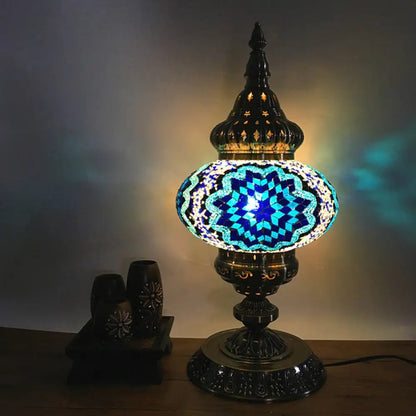 باربرا - إضاءة طاولة بوهيميا بيضاوية من الزجاج الملون، إضاءة طاولة جانبية لغرفة المعيشة برأس واحد، باللون الأبيض/الأحمر/الأصفر