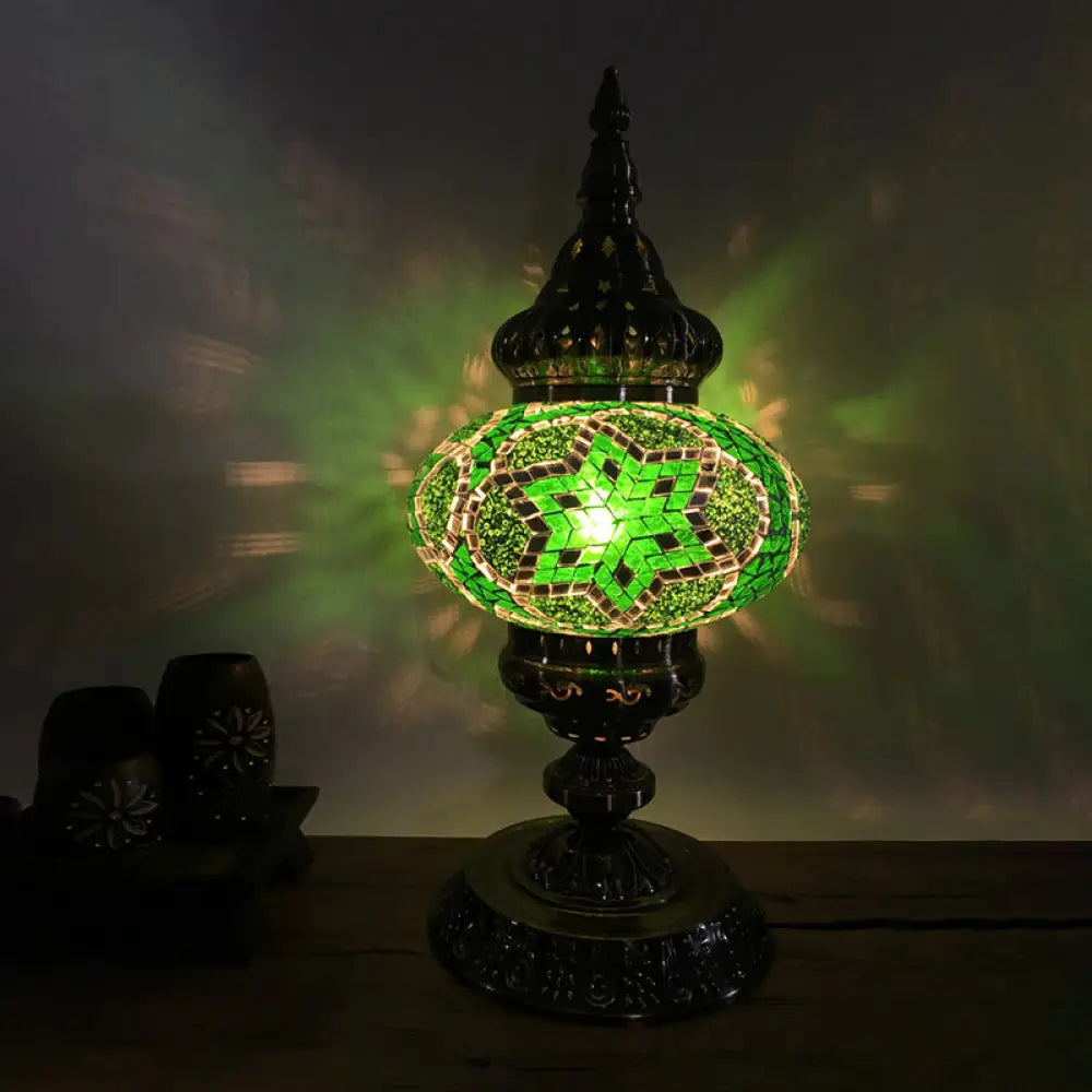 باربرا - إضاءة طاولة بوهيميا بيضاوية من الزجاج الملون، إضاءة طاولة جانبية لغرفة المعيشة برأس واحد، باللون الأبيض/الأحمر/الأصفر