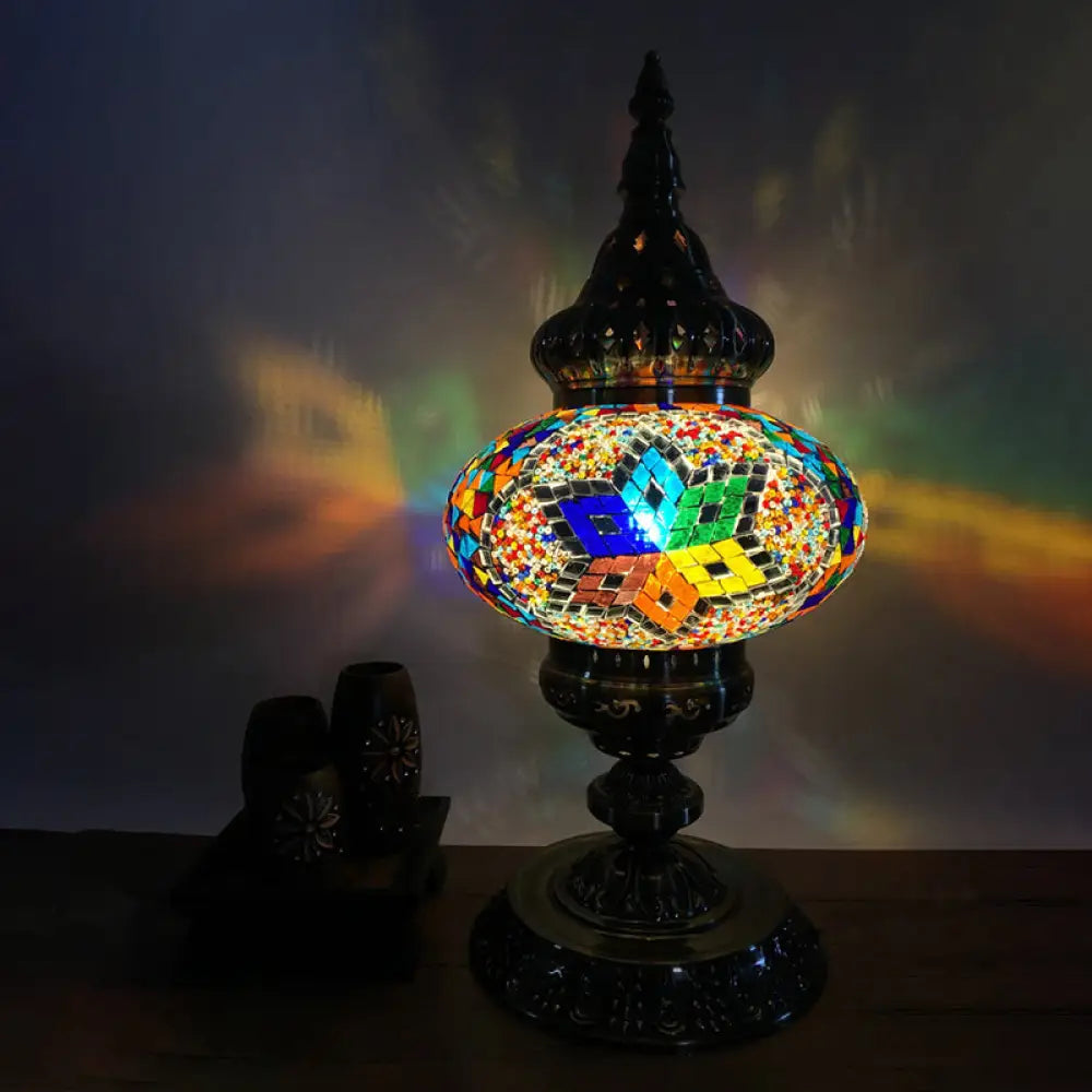 باربرا - إضاءة طاولة بوهيميا بيضاوية من الزجاج الملون، إضاءة طاولة جانبية لغرفة المعيشة برأس واحد، باللون الأبيض/الأحمر/الأصفر