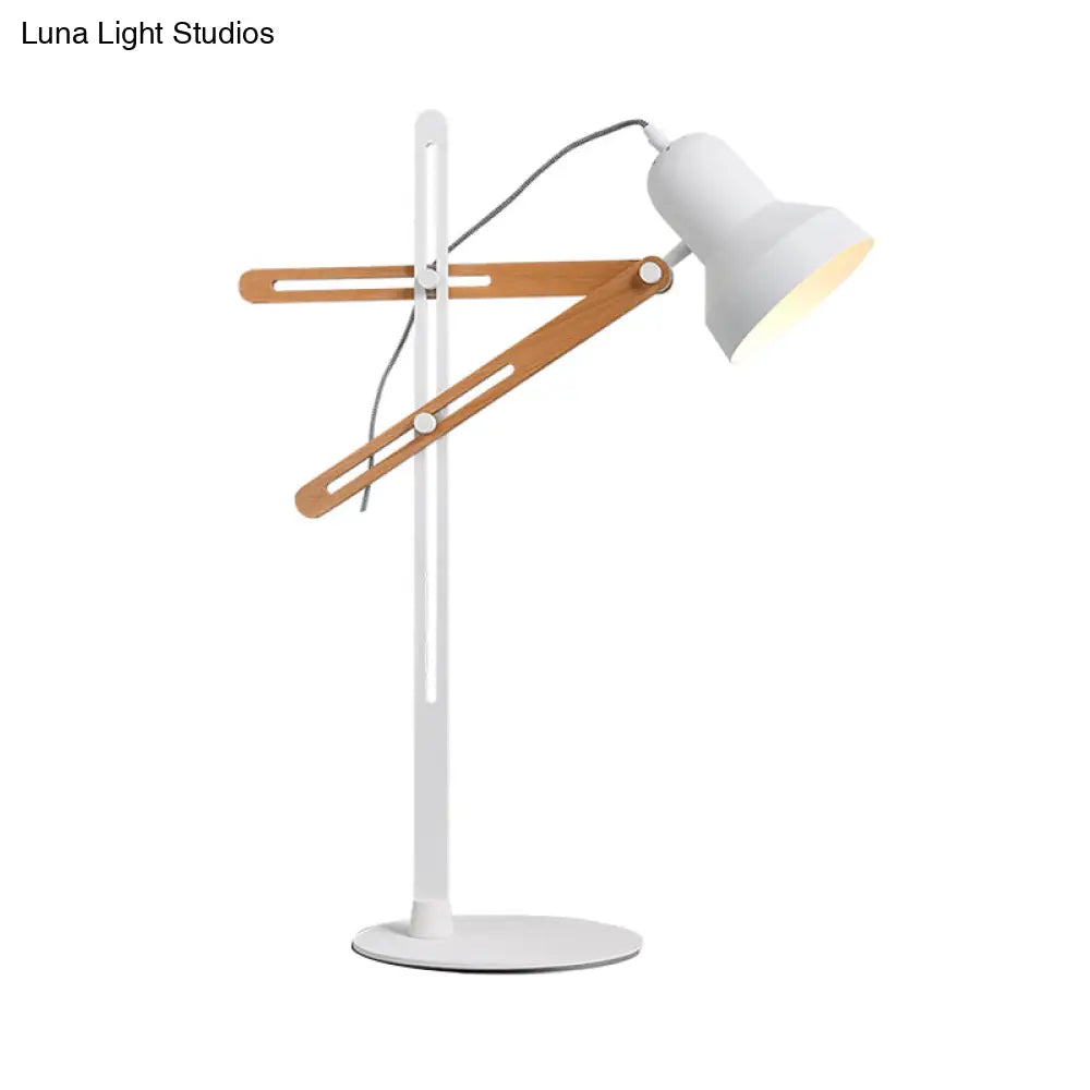 Barbara - Lámpara de mesilla de noche blanca con brazo de hierro industrial y madera